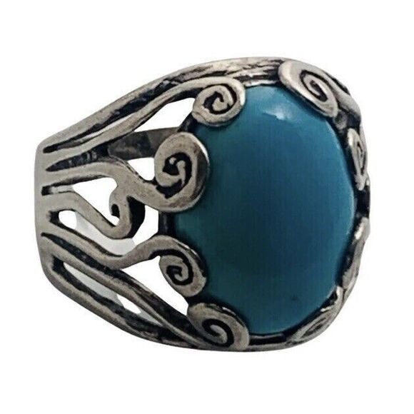 Blue Turquoise 925 Sterling Silver Ring Size 10 Firoza Israel Cabochon - Picture 6 of 16